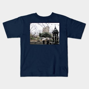 Paris Notre Dame de Paris Cathedral in the Rain Kids T-Shirt